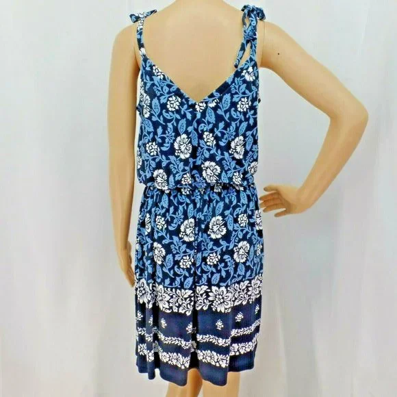 "LOFT" BLUE FLORAL TIE STRAPS BLOUSON DRESS SIZE: SP NWT - Picture 3 of 3